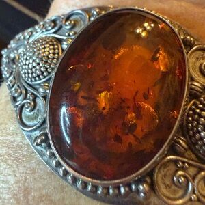 Suarti Bali Sterling Silver Opal Amber Cabochon Cuff Bracelet